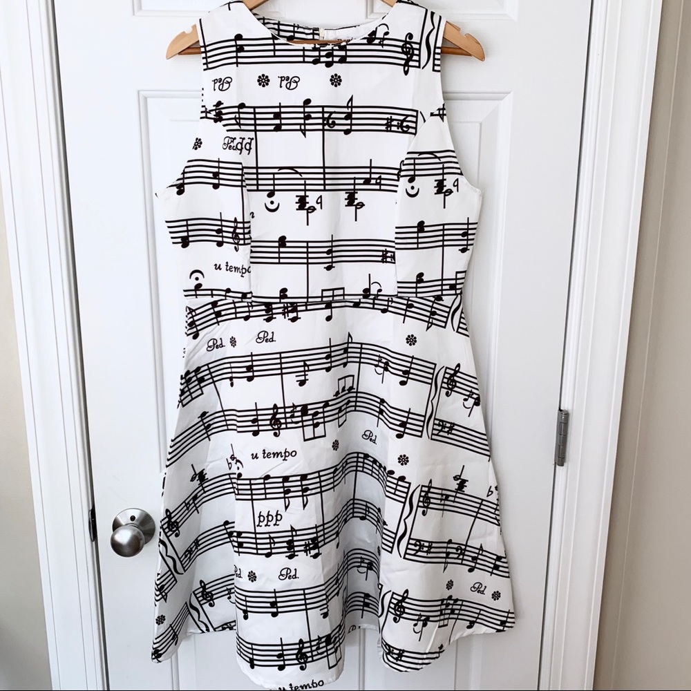 Ranica Deserve & Fashion Music Note Piano Fit & Flare A Line White Dress Sz XL